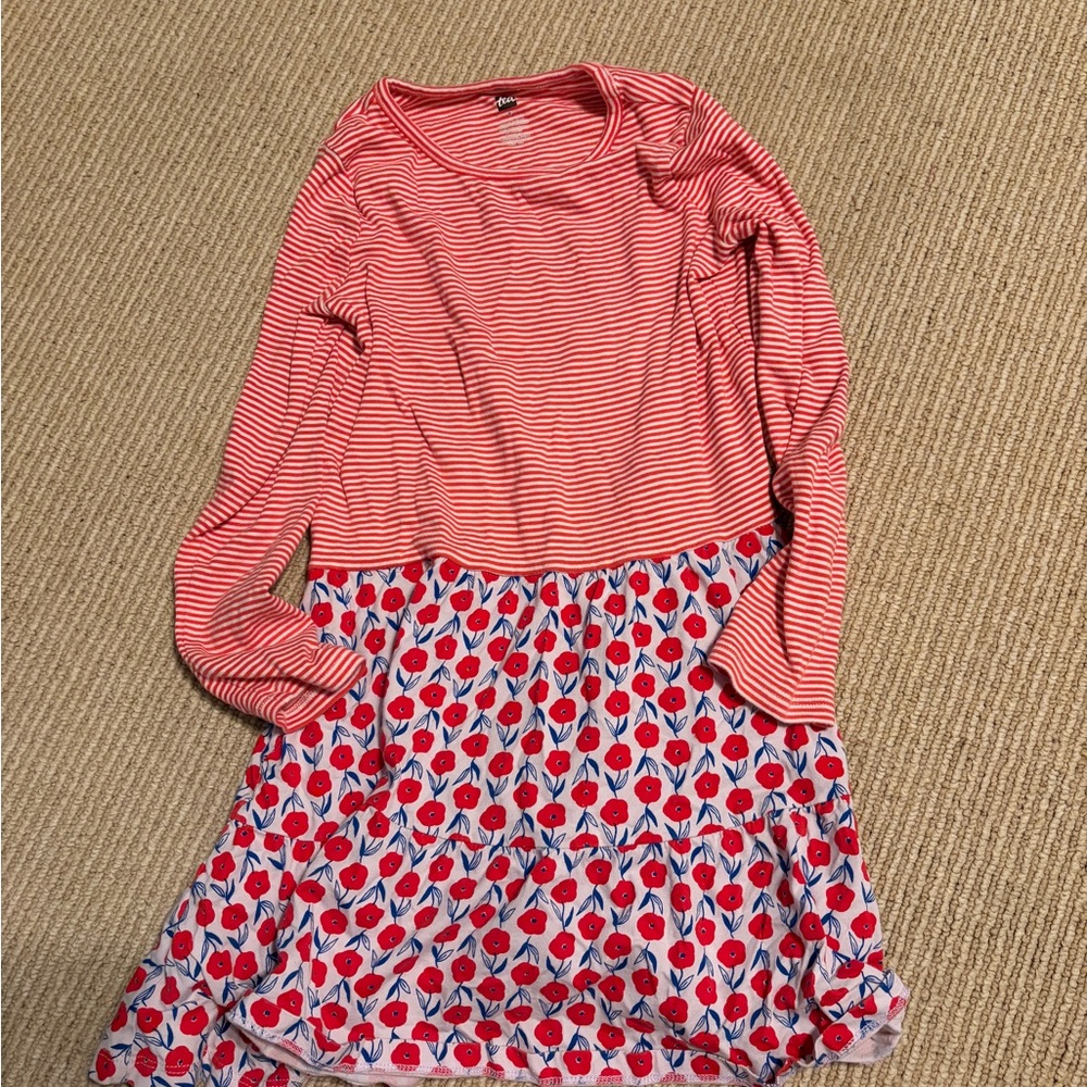 Tea Collection Red Striped Top with Red Floral Tiered Skirt